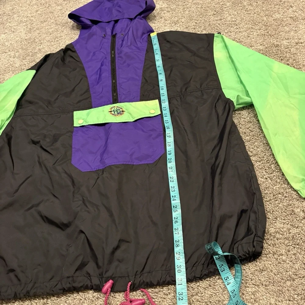 Vintage Skyr Jacket Mens XL Black Purple Green Anorak Color Windbreaker Outdoor